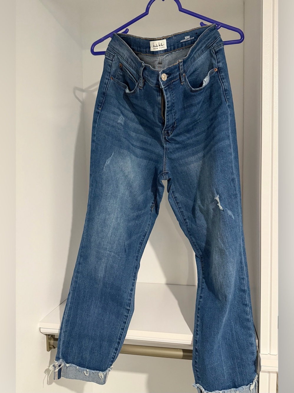 Nicole Miller Women's Boyfriend Jeans in Blue with Distressed Details
